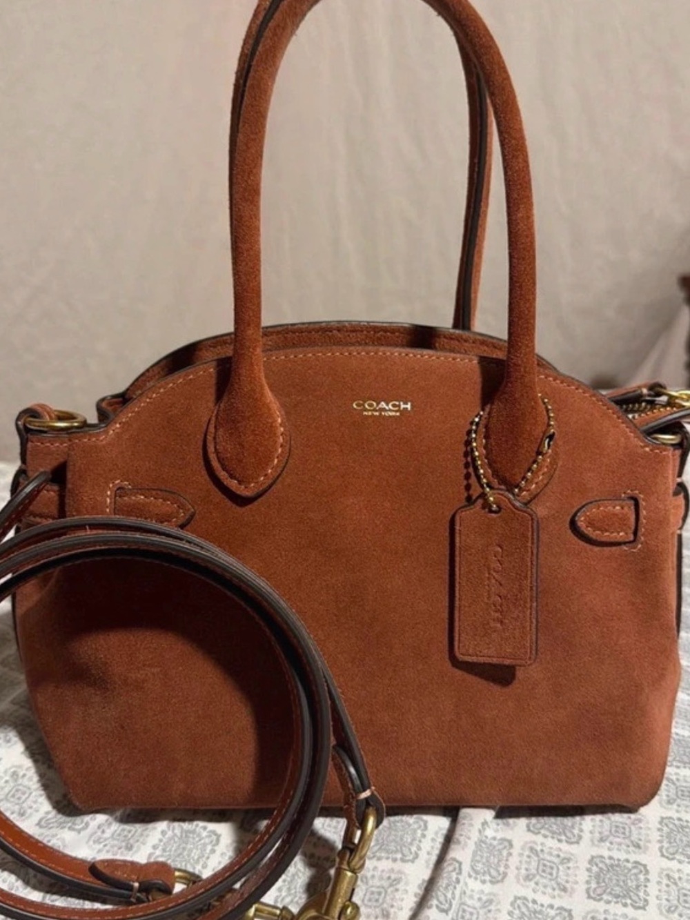 Coach Empire 21 Brown Suede Satchel Crossbody Bag - NWOT